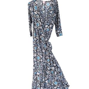 Teal Patterned Maxi Wrap Dress, size Large